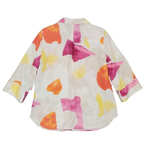 Chicos No Iron Linen Button Down Shirt Boho Artsy Art to Wear Size 12 (2) - Picture 2 of 8